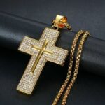 Edelstahl Damen Herren Gold Halskette Schmuck Jesus Kreuz Glaube Zirkonia