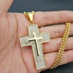 Edelstahl Damen Herren Gold Halskette Schmuck Jesus Kreuz Glaube Zirkonia – Bild 4