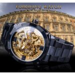 Forsining Retro Klassische Royal Design Goldene Skeleton Schwarz Stahl Transparent Herren Automatische Mechanische Uhren Top Marke Luxus – Bild 2