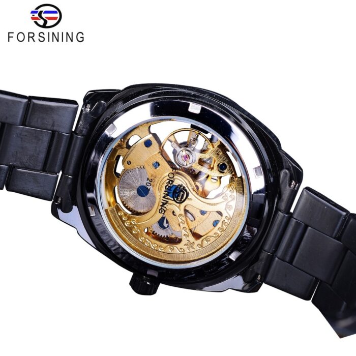 Forsining Retro Klassische Royal Design Goldene Skeleton Schwarz Stahl Transparent Herren Automatische Mechanische Uhren Top Marke Luxus – Bild 4