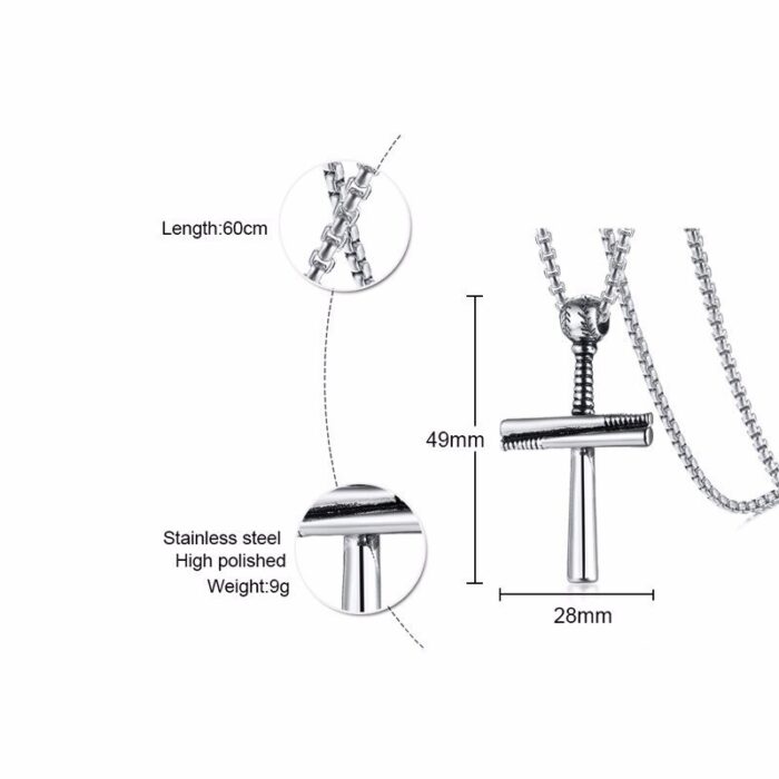 Genial Baseball-Spieler und Gestapelt Baseballs Bat Kreuz Anhänger Halskette Edelstahl Glauben Männlichen Schmuck 24in – Bild 4