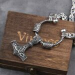 Edelstahl Silber Königs Kette Thors Hammer Vikinger Halskette Geschenk Box – Bild 2
