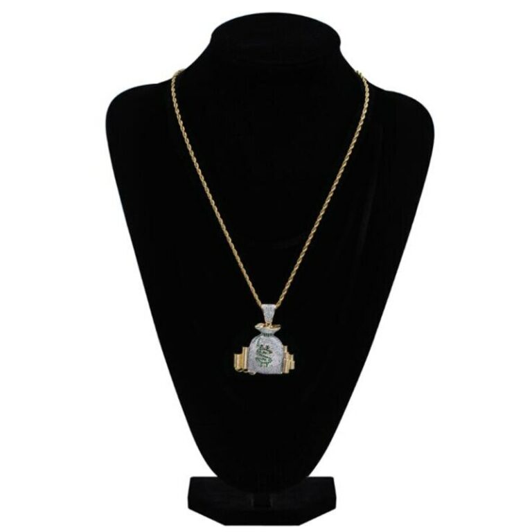 H0db4fbba35c347a7bd3c991a099cf287K.jpg Iced Anhänger Geldsack +  Rope Chain Halskette 60cm Männer Schmuck – Bild 2