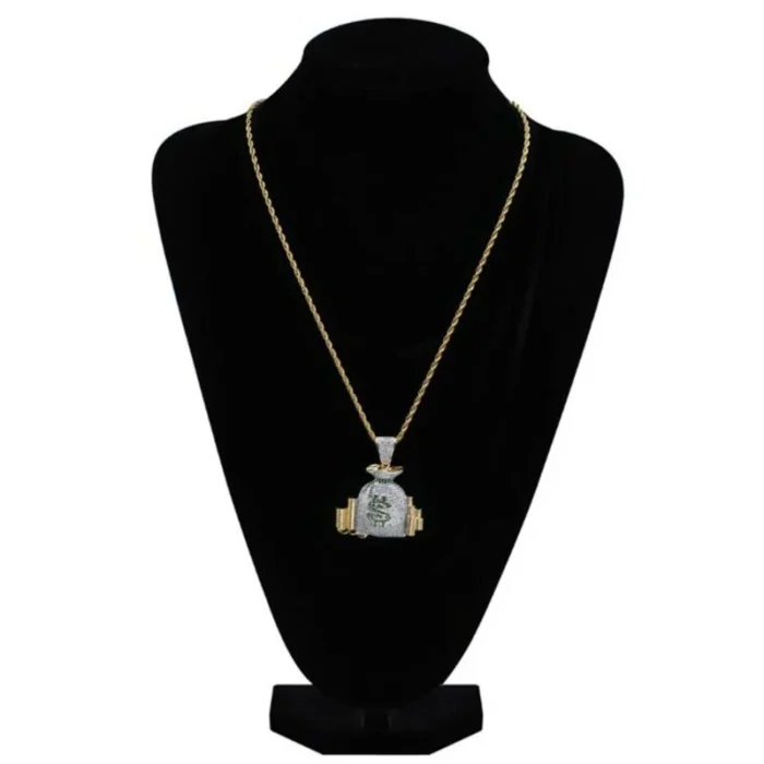 Iced Anhänger Geldsack +  Rope Chain Halskette 60cm Männer Schmuck – Bild 2