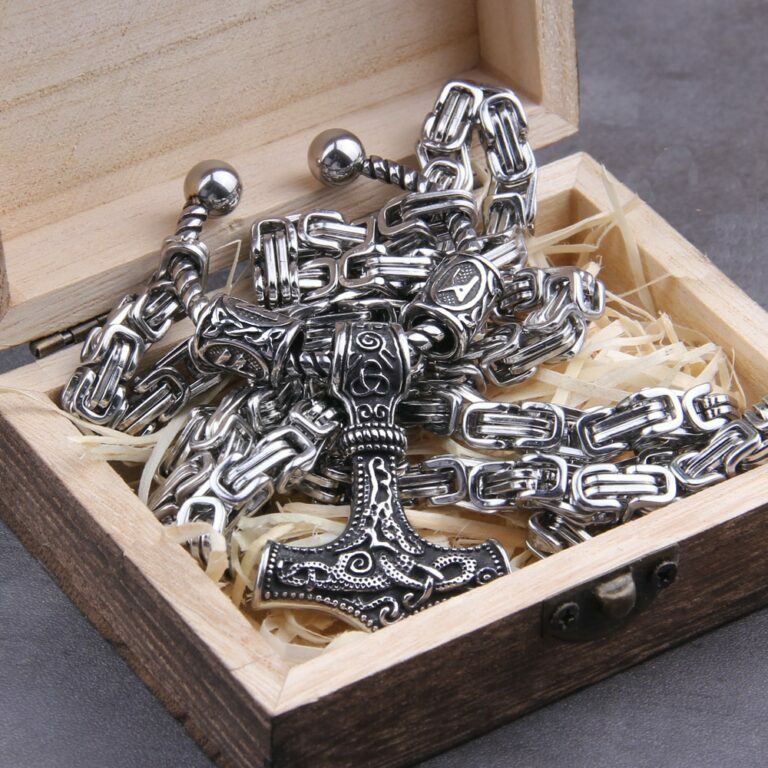 H0ddd9bc9857b4864a4a33790e05b559an.jpg Edelstahl Silber Königs Kette Thors Hammer Vikinger Halskette Geschenk Box – Bild 5