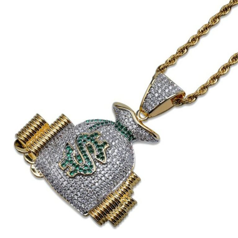 H0e7fc4ff31b04ac5807f40af21621ec0q.jpg Iced Anhänger Geldsack +  Rope Chain Halskette 60cm Männer Schmuck – Bild 5