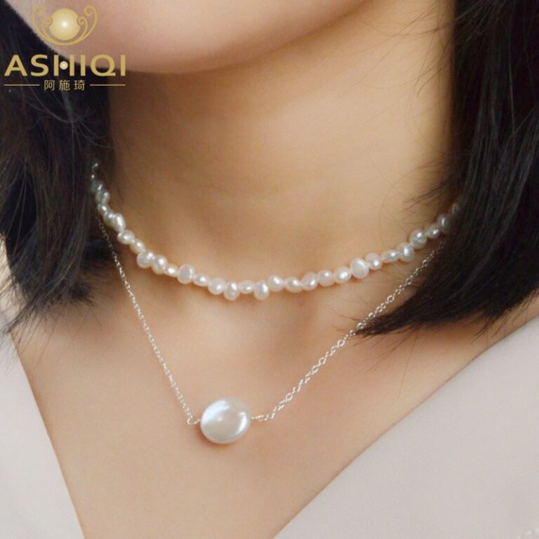 ASHIQI Natural 4-5mm  Baroque Pearl Choker Necklace with 925 Silver Clasp Jewelry for Women – Bild 5