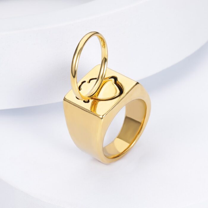 Gold Puzzle Anatomical Heart Ring For Women Men Stainless Steel Organ Heart Shape Double Rings Wedding Couple Gift – Bild 4