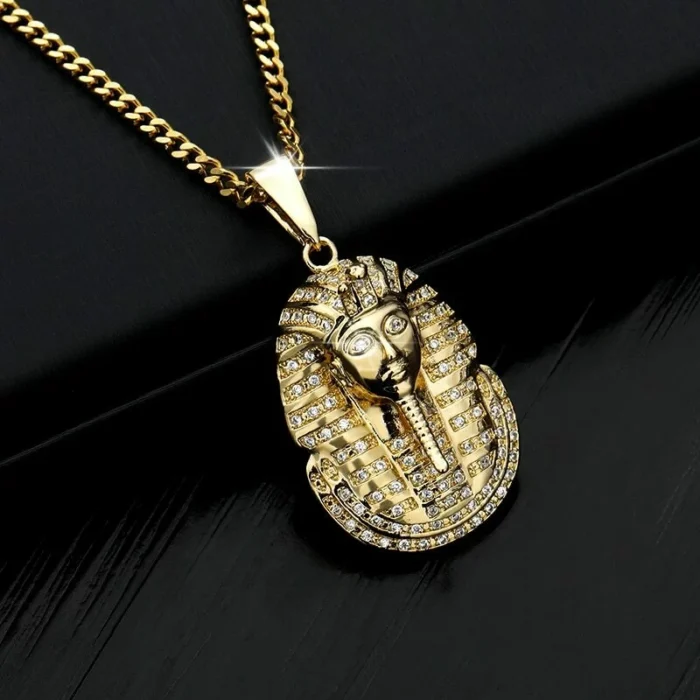 Ägyptische Pharao Kopf Anhänger Halskette Gold Kette Iced Schmuck – Bild 2
