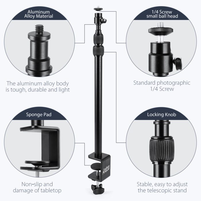 Desk Mount Stand 1/4 Inch Screw with 360° Rotatable C-clamp Mount Light Stand Ballhead for DSLR Camera Ring Light Bracket – Bild 5