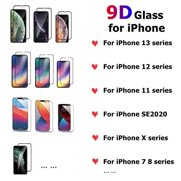 9D Tempered Glass 3PCS For iPhone 11 12 13 Pro Max Full Cover Glass Screen Protector For iPhone X XR XS Max 7 8 6 S Plus SE 2020 – Bild 2