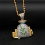 Iced Anhänger Geldsack +  Rope Chain Halskette 60cm Männer Schmuck – Bild 4