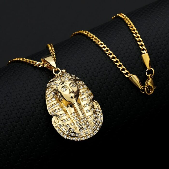 Ägyptische Pharao Kopf Anhänger Halskette Gold Kette Iced Schmuck – Bild 4