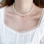 ASHIQI Real white natural freshwater pearl necklace  , 40 cm/45 cm pearl jewelry for women gift – Bild 4