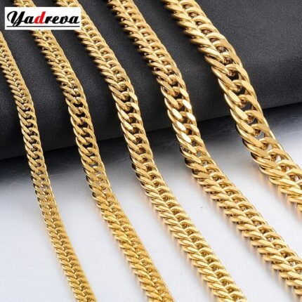 Stainless Steel Gold Cuban Chain Men And Women Fashion Classic Style