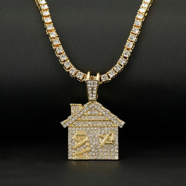 H572782666d1042aa85a1ea63f986bcc7K.jpg Trap House Anhänger Tennis Chain Halskette 60cm Hip Hop Schmuck Iced – Bild 1