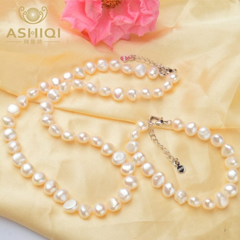 ASHIQI Real White Natural Baroque pearl Jewelry Sets Real Freshwater pearl Necklace Bracelet for women – Bild 1