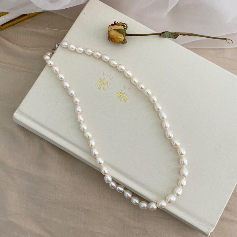 ASHIQI Real white natural freshwater pearl necklace  , 40 cm/45 cm pearl jewelry for women gift – Bild 3