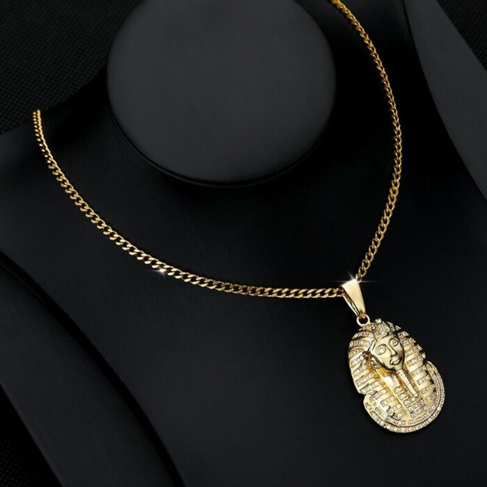 Ägyptische Pharao Kopf Anhänger Halskette Gold Kette Iced Schmuck – Bild 5