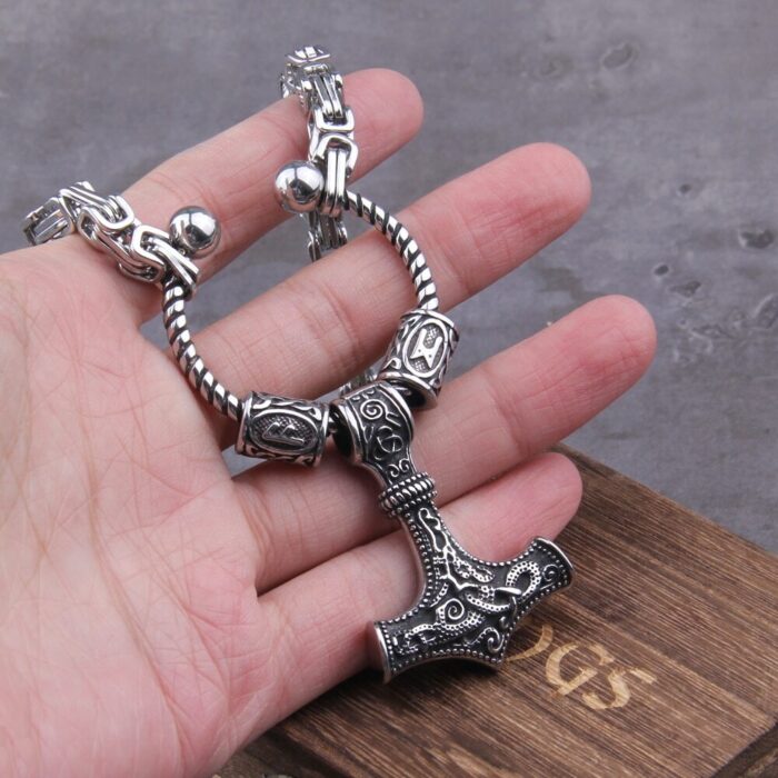 Edelstahl Silber Königs Kette Thors Hammer Vikinger Halskette Geschenk Box – Bild 3