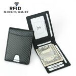 RFID Blocking Slim Carbon Fiber Pattern Wallet With Clip Men ID Card Holder Front Pocket Bifold Male Metal Clamp For Money