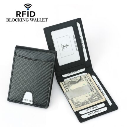 RFID Blocking Slim Carbon Fiber Pattern Wallet With Clip Men ID Card Holder Front Pocket Bifold Male Metal Clamp For Money