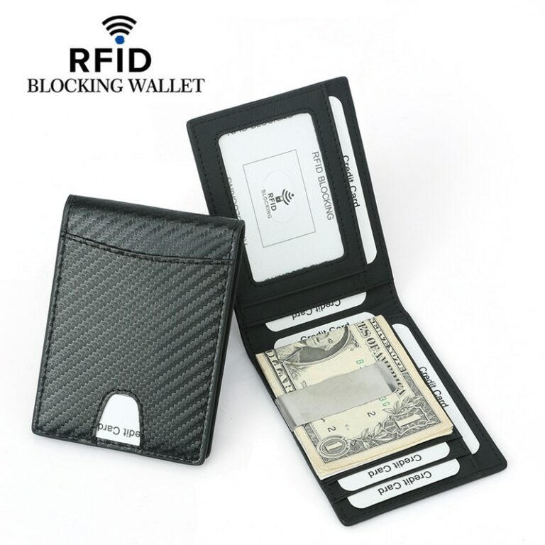 RFID Blocking Slim Carbon Fiber Pattern Wallet With Clip Men ID Card Holder Front Pocket Bifold Male Metal Clamp For Money – Bild 1