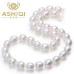 ASHIQI Real white natural freshwater pearl necklace  , 40 cm/45 cm pearl jewelry for women gift