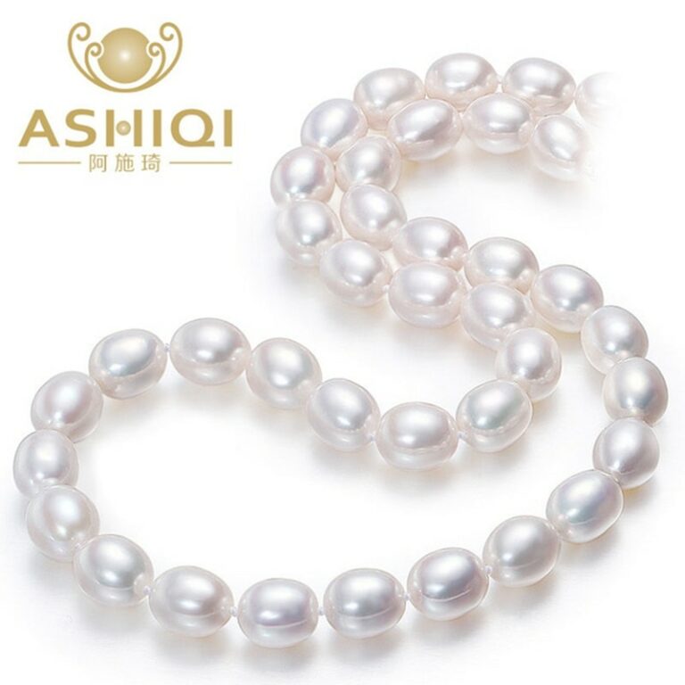 ASHIQI Real white natural freshwater pearl necklace  , 40 cm/45 cm pearl jewelry for women gift – Bild 1