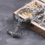Edelstahl Silber Königs Kette Thors Hammer Vikinger Halskette Geschenk Box – Bild 4