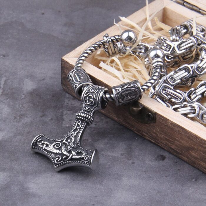Edelstahl Silber Königs Kette Thors Hammer Vikinger Halskette Geschenk Box – Bild 4