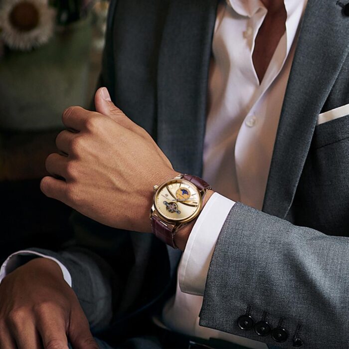 Echtes Leder Automatik Mechanische Armbanduhr Männer Edelstahl Kalender Uhr – Bild 5