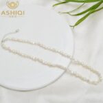 ASHIQI Natural 4-5mm  Baroque Pearl Choker Necklace with 925 Silver Clasp Jewelry for Women