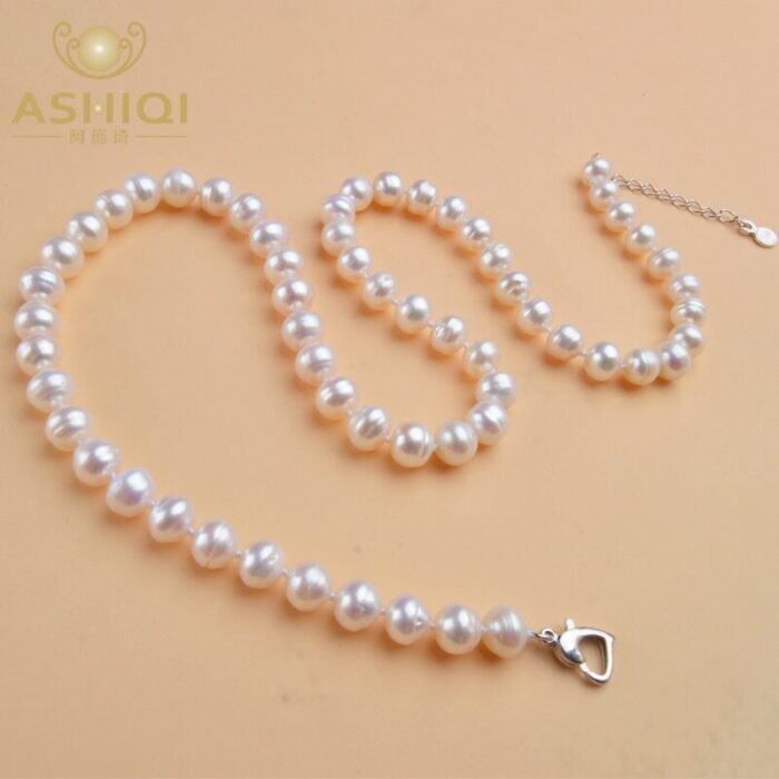 ASHIQI Natural Freshwater Pearl Necklace  Near Round Pearl Jewelry for Women Wedding Gifts for The New Year Trend – Bild 4