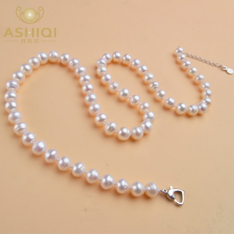 ASHIQI Natural Freshwater Pearl Necklace  Near Round Pearl Jewelry for Women Wedding Gifts for The New Year Trend – Bild 4