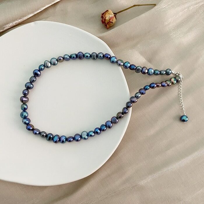 ASHIQI Natural Freshwater Pearl Baroque 925 Sterling Silver Necklace Button Jewelry for Women – Bild 6