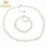 ASHIQI Real White Natural Baroque pearl Jewelry Sets Real Freshwater pearl Necklace Bracelet for women – Bild 6
