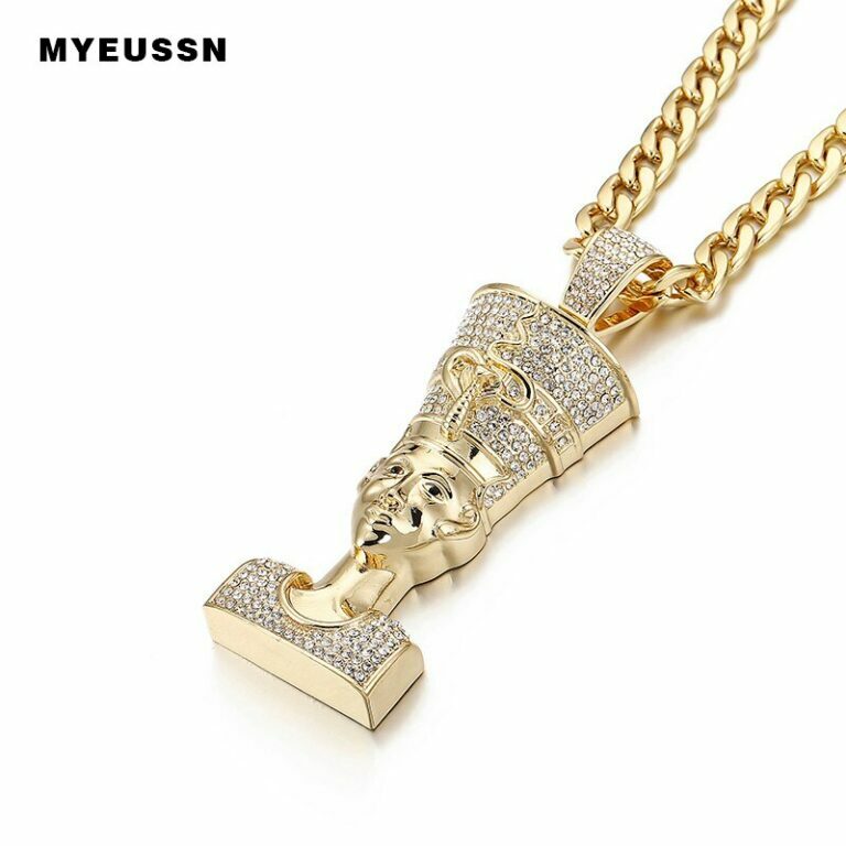 HTB1iLGPCpuWBuNjSszbq6AS7FXaA.jpg Ägyptischer Anhänger + 70cm Halskette Gold Kette Cuban Link Iced – Bild 1