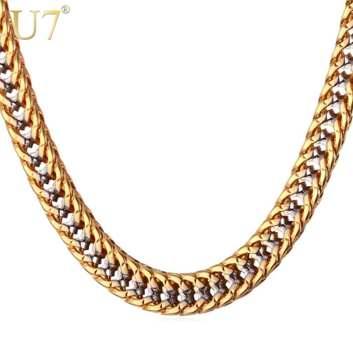 U7 Chain Necklace Men Gift Two Tone Gold Color Collier Vintage Trendy Rapper Long Necklace Mens Jewellery N437 – Bild 1