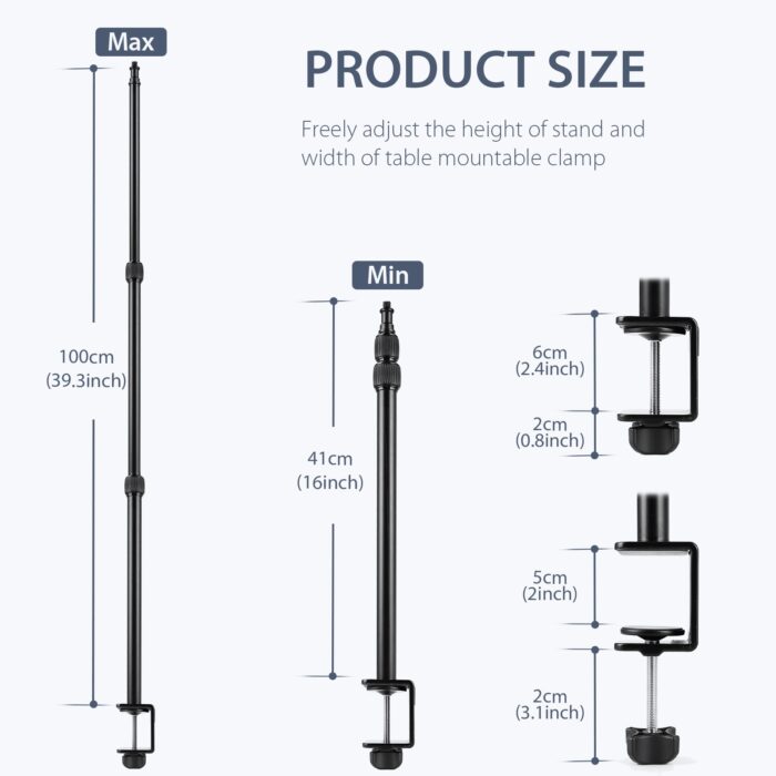 Desk Mount Stand 1/4 Inch Screw with 360° Rotatable C-clamp Mount Light Stand Ballhead for DSLR Camera Ring Light Bracket – Bild 6