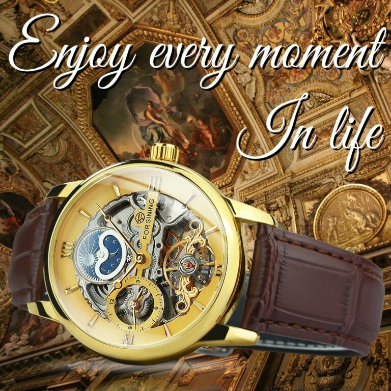 Forsining Klassische Herren Skeleton Uhr Automatische Uhren Herren Top Marke Luxus Lederband Mondphase Mechanische Uhr – Bild 2