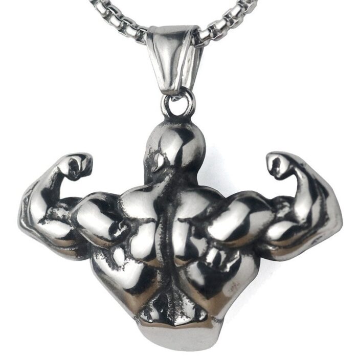 Hc59daa99765842bc80b061cf46b9e96eA.jpg Bodybuilding Arm Muscle Man Statue Pendant Men's Sports Fitness Necklace Men's Necklace Sliding Pendant Accessories Jewelry – Bild 1