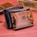 Short Wallet Pressure Change Magnetic Buckle Wallet Double Line Hundred Dollar Bill Pattern Wallet