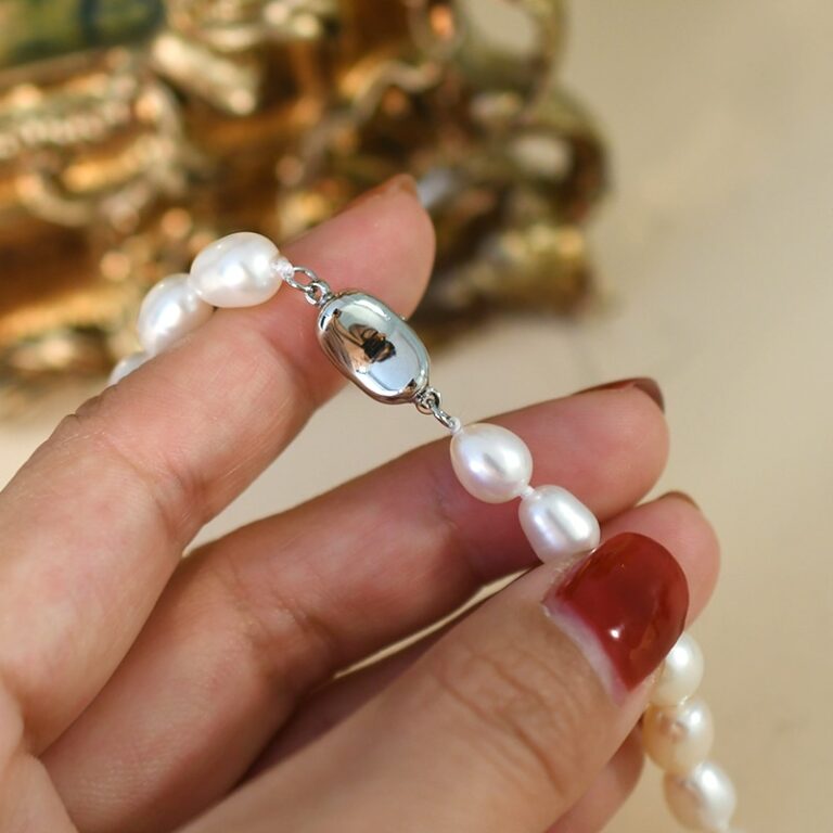 ASHIQI Real white natural freshwater pearl necklace  , 40 cm/45 cm pearl jewelry for women gift – Bild 6