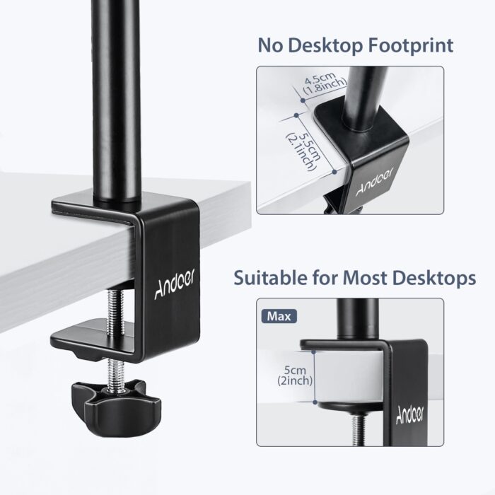 Desk Mount Stand 1/4 Inch Screw with 360° Rotatable C-clamp Mount Light Stand Ballhead for DSLR Camera Ring Light Bracket – Bild 2