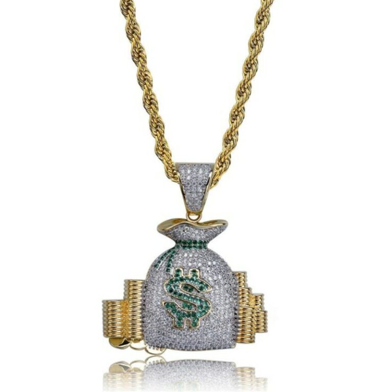 Hf7722c736e1646f59c9b259b42644692W.jpg Iced Anhänger Geldsack +  Rope Chain Halskette 60cm Männer Schmuck – Bild 3