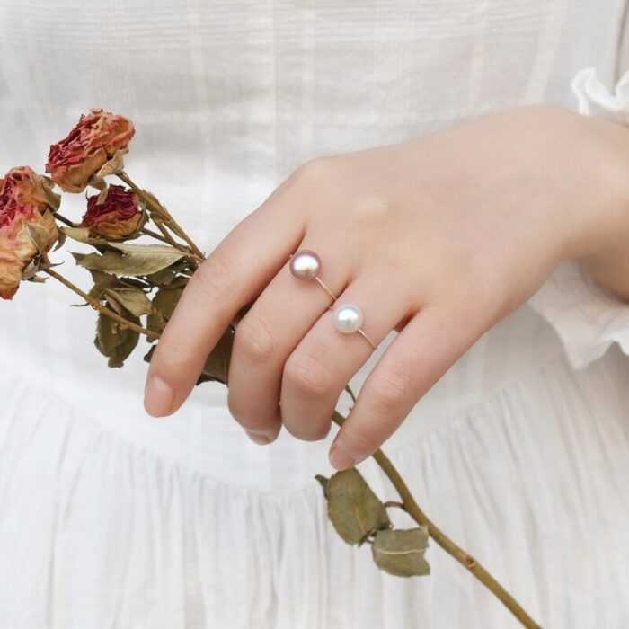 ASHIQI Real Natural Freshwater Pearl Ring 925 Sterling Silver Jewelry Ladies Fashion – Bild 5