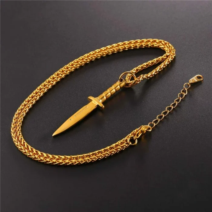 Starlord Dolch/Schwert Halskette Anhänger Edelstahl/Gold Farbe Seil Kette Für Männer Waffen Hiphop Biker Schmuck GP2468 – Bild 2
