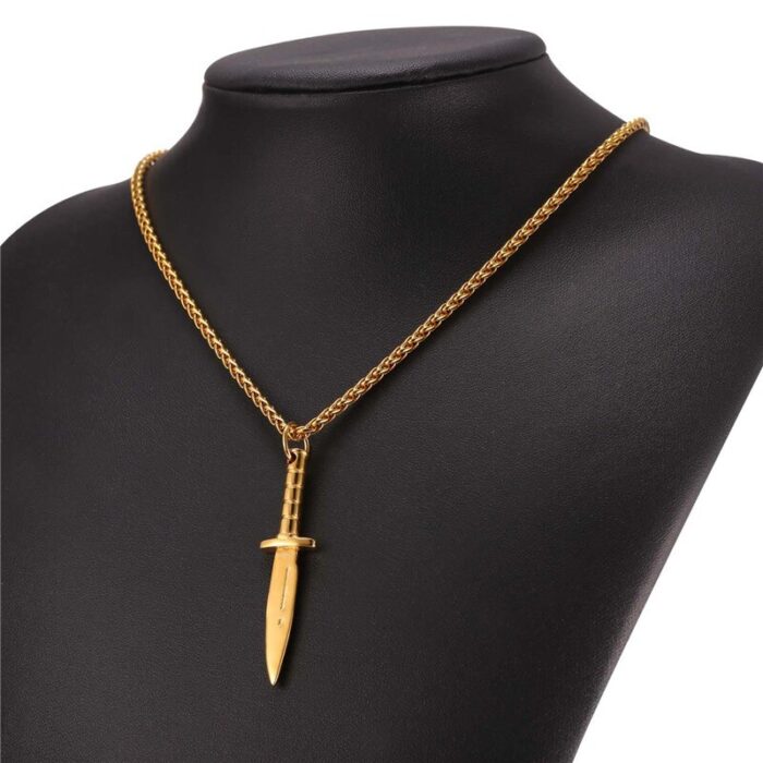Starlord Dolch/Schwert Halskette Anhänger Edelstahl/Gold Farbe Seil Kette Für Männer Waffen Hiphop Biker Schmuck GP2468 – Bild 5