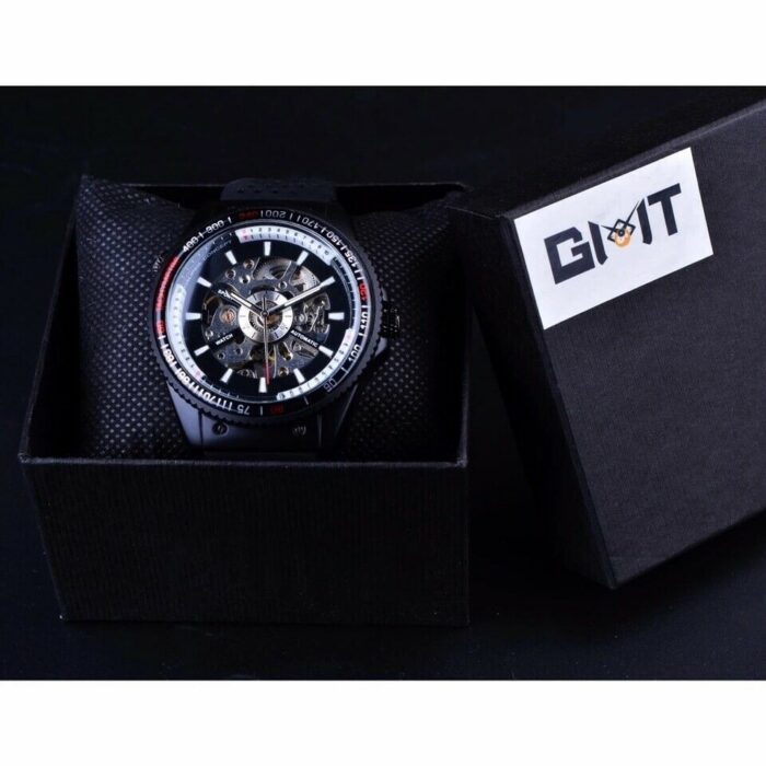 HERREN ARMBANDUHR mechanisch Gummi Armband Handaufzug Uhr Sport Wasserfest – Bild 4